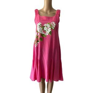 California Drawstrings Vintage Hawaiian Flower Hot Pink Size M Dress